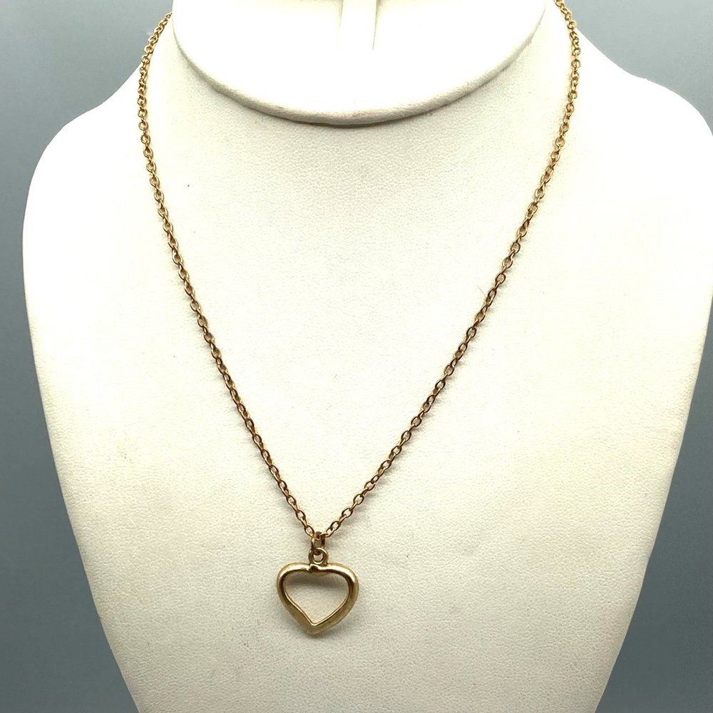 Vintage Open Heart Pendant on Gold Tone Dainty Chain Necklace